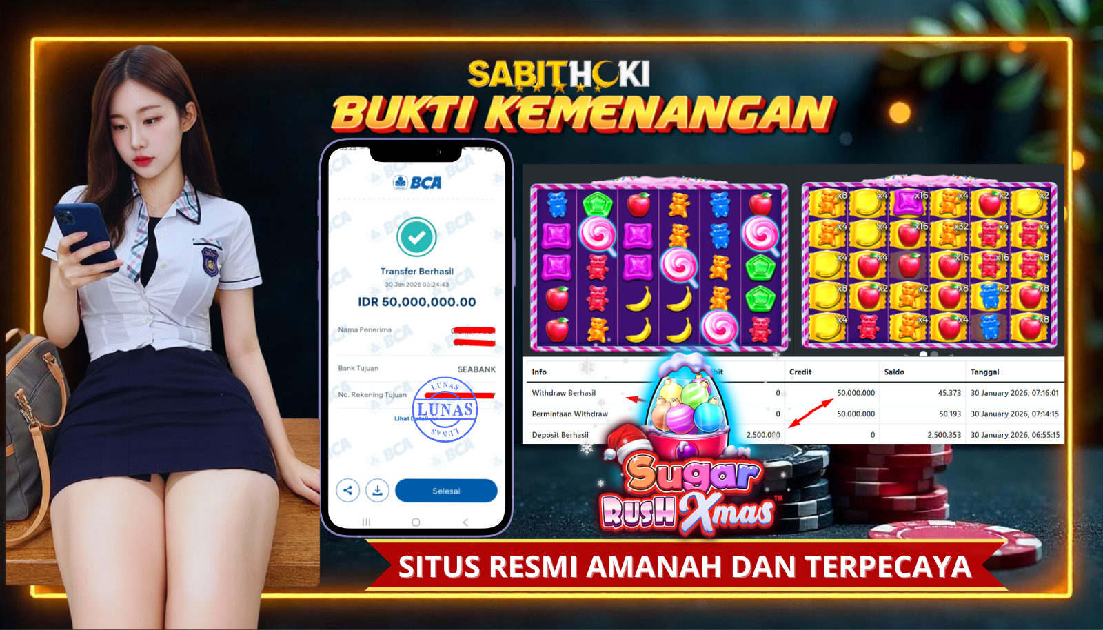 SELAMAT KEPADA MEMBER SETIA SABITHOKI BERHASIL JACKPOT DI PERMAINAN SUGAR RUSH XMAS